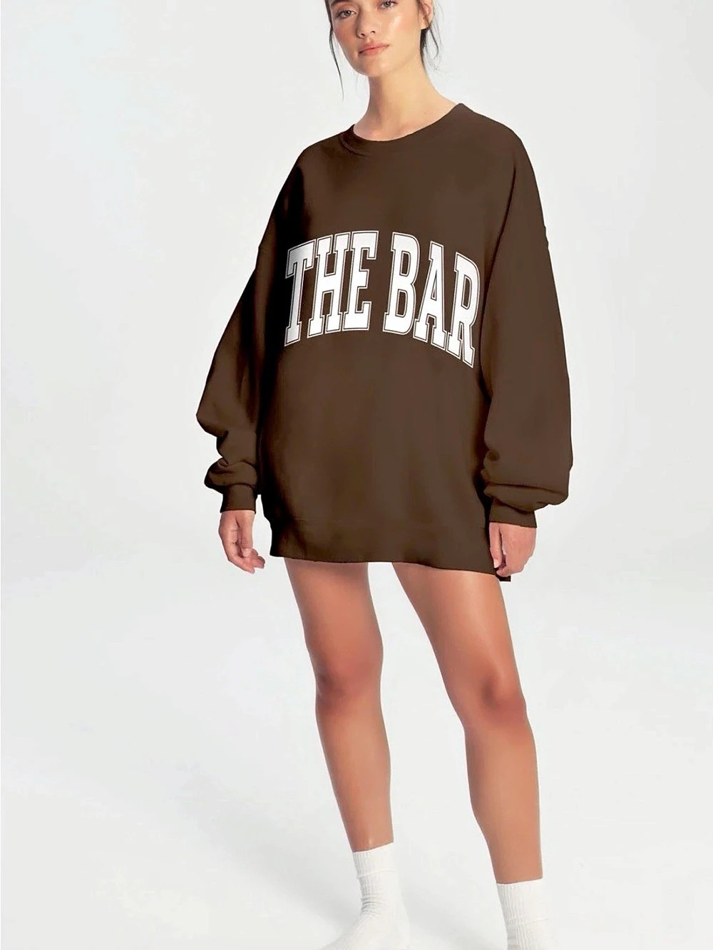 The Bar Varsity Sweatshirt Chocolate Brown Pullover Sweatshirt